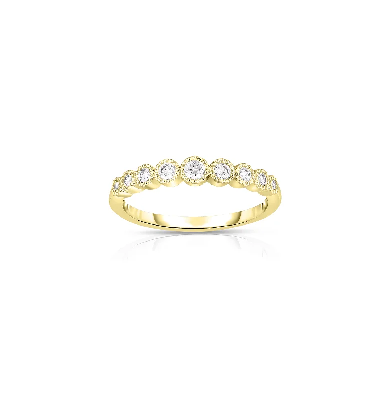 Sabel Collection Yellow Gold Round Diamond Bezel Set Milgrain Ring