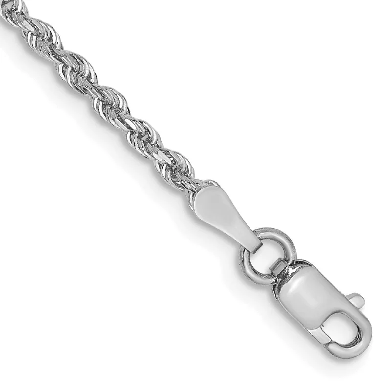 10KT White Gold 7-inch 2MM Diamond-cut Rope Bracelet