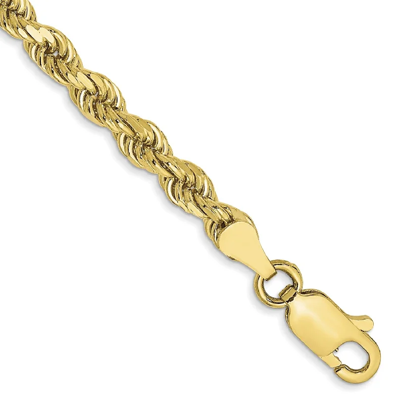 10KT Yellow Gold 7-inch 3.5MM Lobster Clasp Diamond-cut Rope Bracelet