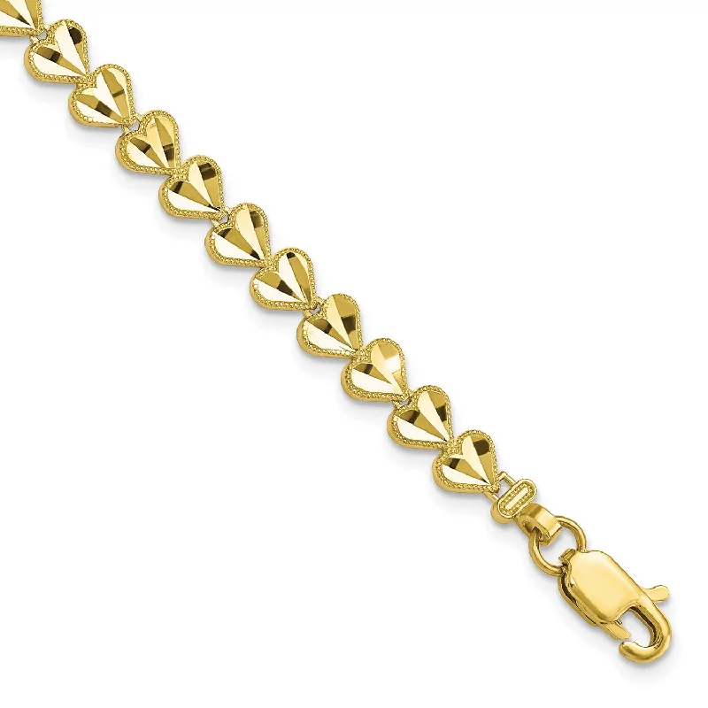 10KT Yellow Gold 7-inch 5.75MM Fancy Heart Bracelet