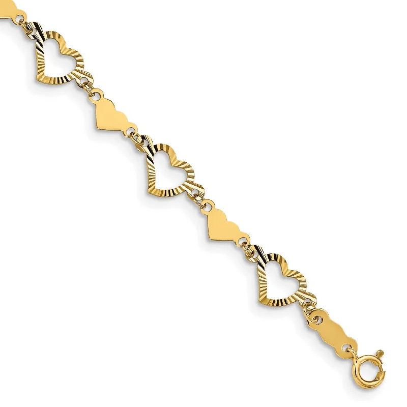 14KT Yellow Gold 7.5-inch 6MM Fancy Diamond-cut Heart Bracelet