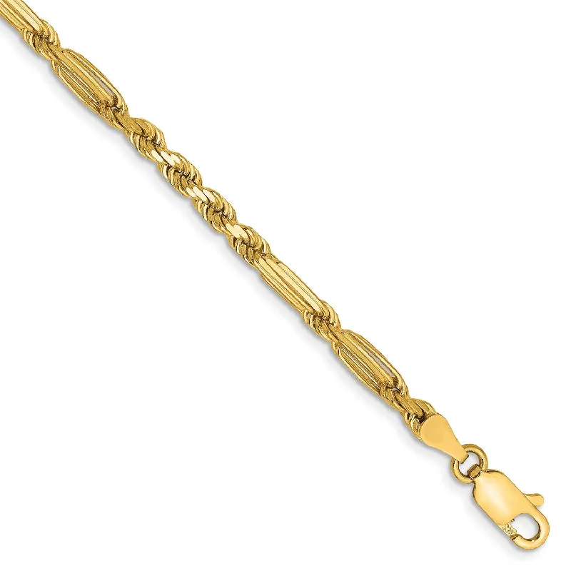 14KT Yellow Gold 7-inch 3MM Diamond-cut Lobster Clasp Rope Bracelet