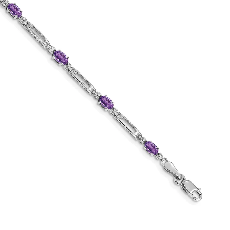 5X3MM Oval Amethyst and Diamond 7-inch Bracelet in 14KT White Gold