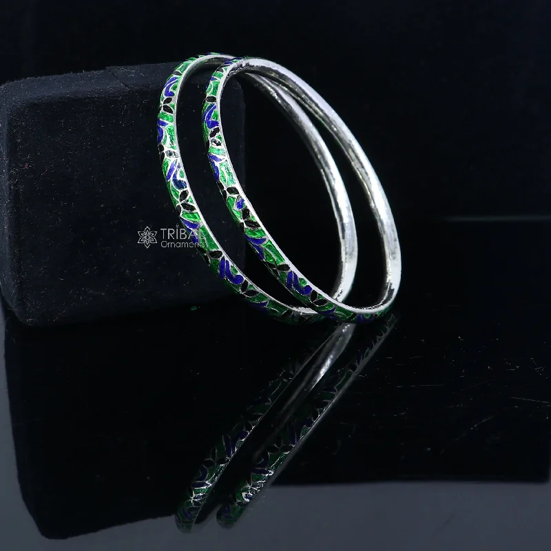 925 sterling meenakari style work designer bangle bracelet pure silver gifting jewelry, brides made bangles ba426