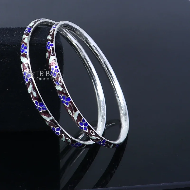 925 sterling meenakari  work designer bangle bracelet pure silver gifting jewelry, brides made bangles ba431